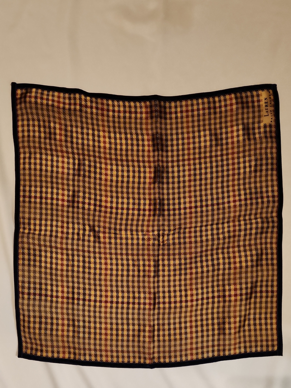 Lauren Ralph Lauren 100% Silk Brown Black Houndstooth Scarf